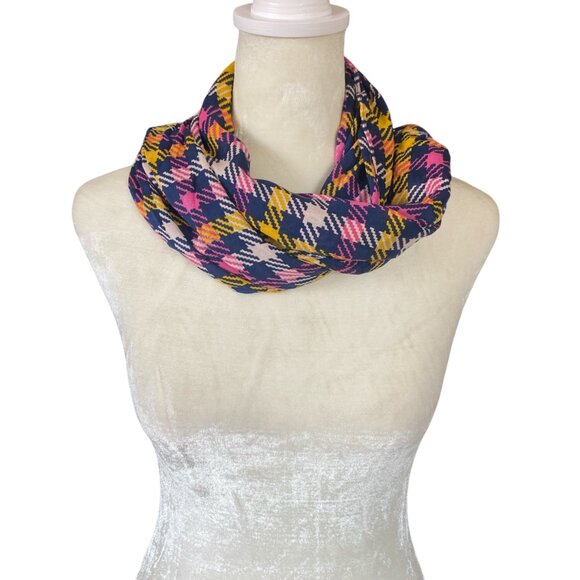 Talbots pink blue yellow white checkered rectangle basset hound dog scarf wrap - Picture 3 of 8